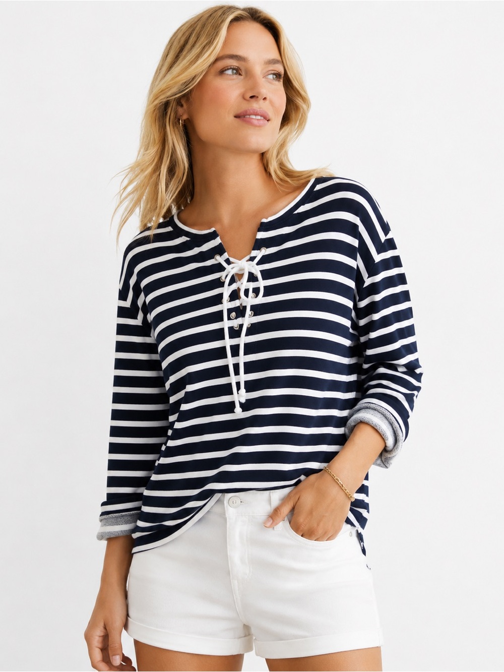 Jag Jeans Lace Up Striped Sweatshirt Size S